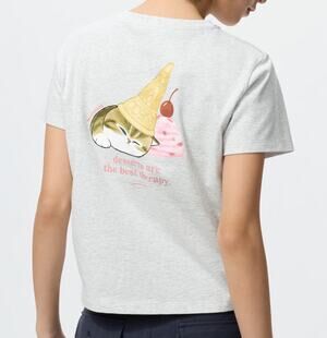 Mofusand x Uniqlo Ice Cream UT Graphic T-Shirt in Gray